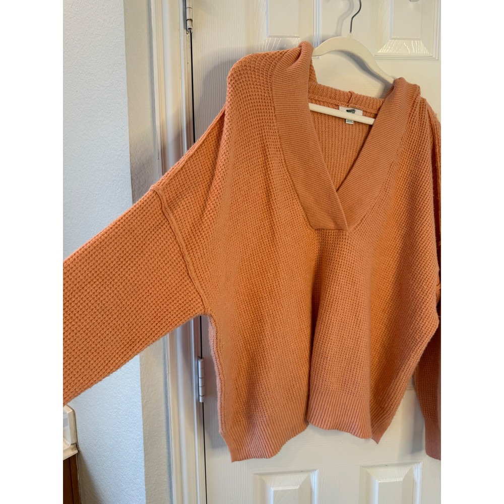 Aerie CozyUp Waffle Knit Sweater Hoodie‎ Peach Slouchy Oversized L - Picture 4 of 9